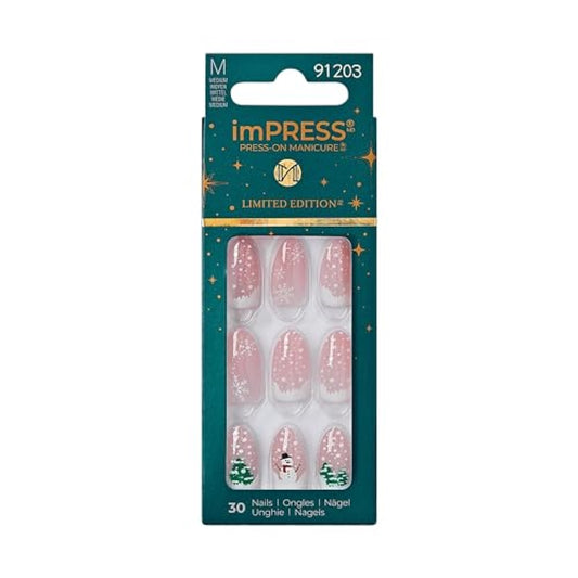 imPRESS imPRESS Design Press-On Nails, Love at frost sight, Neutral, Medium Size, Almond Shape, 30 Nails, Prep Pad, Instructions Sheet, 1 Manicure Stick, 1 Mini File