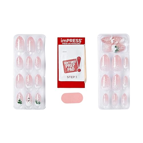 imPRESS imPRESS Design Press-On Nails, Love at frost sight, Neutral, Medium Size, Almond Shape, 30 Nails, Prep Pad, Instructions Sheet, 1 Manicure Stick, 1 Mini File