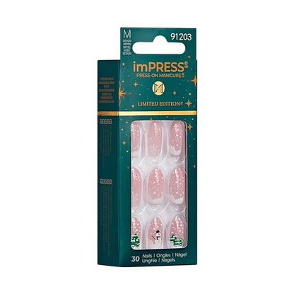 imPRESS imPRESS Design Press-On Nails, Love at frost sight, Neutral, Medium Size, Almond Shape, 30 Nails, Prep Pad, Instructions Sheet, 1 Manicure Stick, 1 Mini File