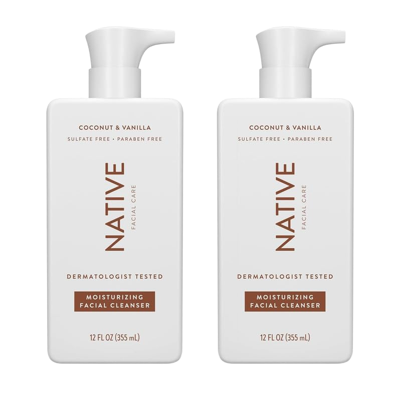 Native Moisturizing Face Wash, Spa Day Every Day Facial Cleanser (2 Pack) | Daily Face Cleaner for Radiant and Bright Skin, Coconut & Vanilla, 12 fl oz