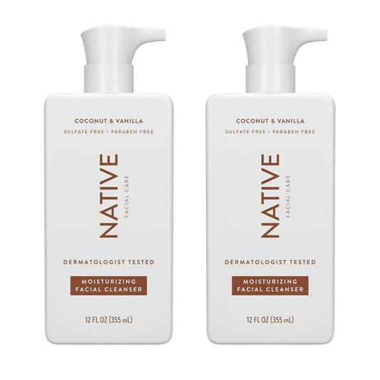 Native Moisturizing Face Wash, Spa Day Every Day Facial Cleanser (2 Pack) | Daily Face Cleaner for Radiant and Bright Skin, Coconut & Vanilla, 12 fl oz
