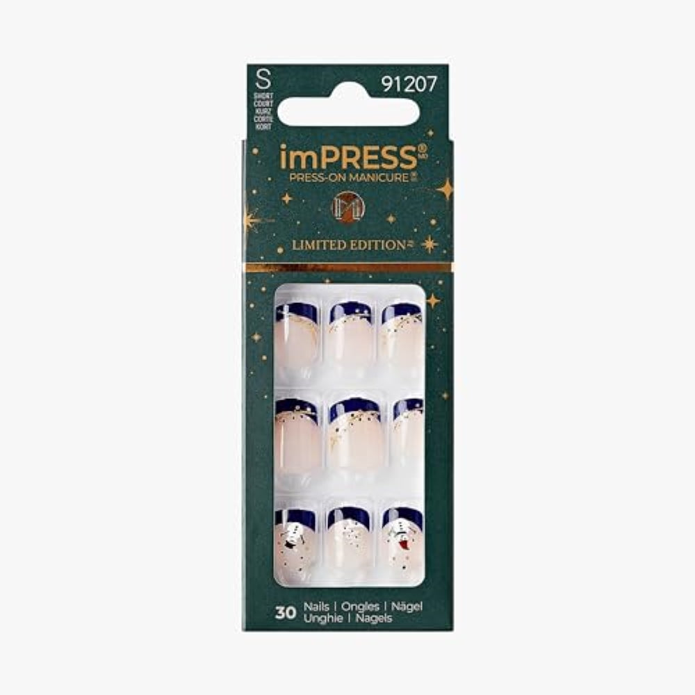 imPRESS imPRESS Design Press-On Nails, Very Merry, Neutral, Short Size, Squoval Shape, 30 Nails, Prep Pad, Instructions Sheet, 1 Manicure Stick, 1 Mini File