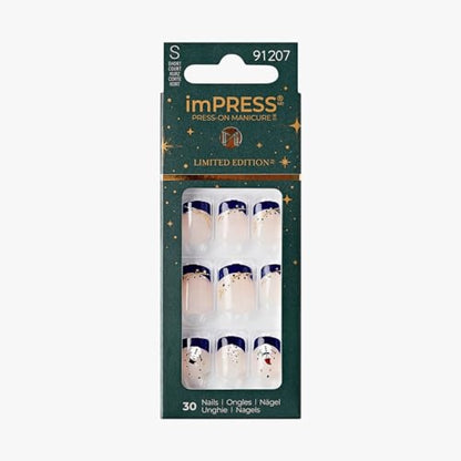 imPRESS imPRESS Design Press-On Nails, Very Merry, Neutral, Short Size, Squoval Shape, 30 Nails, Prep Pad, Instructions Sheet, 1 Manicure Stick, 1 Mini File