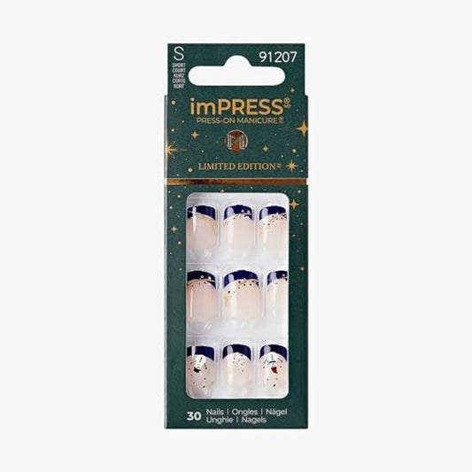 imPRESS imPRESS Design Press-On Nails, Very Merry, Neutral, Short Size, Squoval Shape, 30 Nails, Prep Pad, Instructions Sheet, 1 Manicure Stick, 1 Mini File