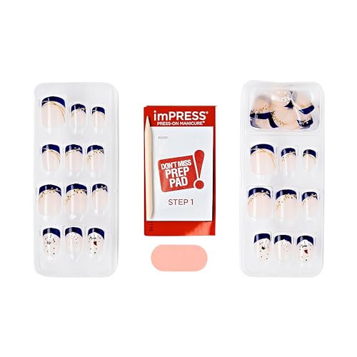 imPRESS imPRESS Design Press-On Nails, Very Merry, Neutral, Short Size, Squoval Shape, 30 Nails, Prep Pad, Instructions Sheet, 1 Manicure Stick, 1 Mini File