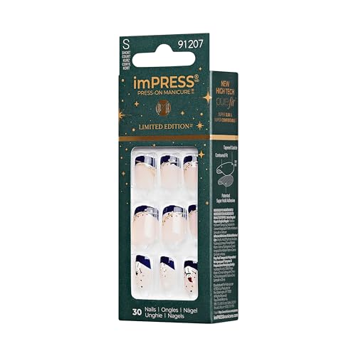 imPRESS imPRESS Design Press-On Nails, Very Merry, Neutral, Short Size, Squoval Shape, 30 Nails, Prep Pad, Instructions Sheet, 1 Manicure Stick, 1 Mini File