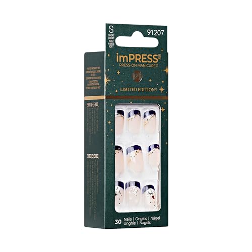 imPRESS imPRESS Design Press-On Nails, Very Merry, Neutral, Short Size, Squoval Shape, 30 Nails, Prep Pad, Instructions Sheet, 1 Manicure Stick, 1 Mini File