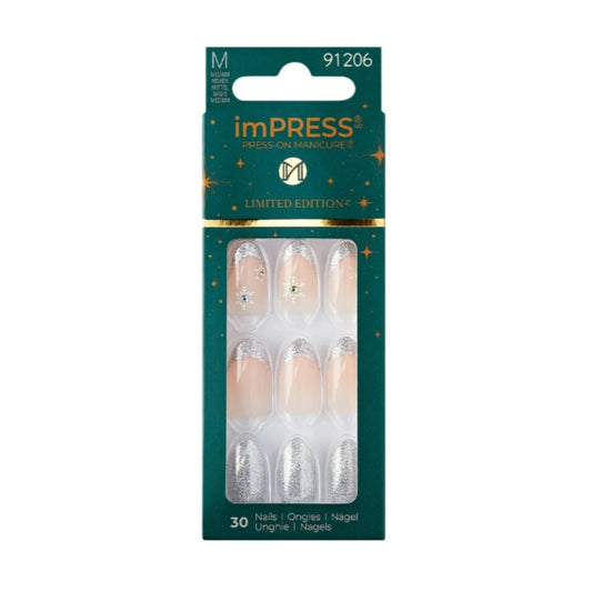 imPRESS Holiday Press-On Nails, Greatest Gift, Gray, Medium Length, Almond Shape, 30 Ct.