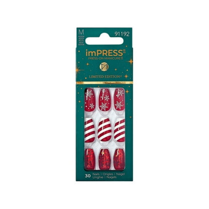 imPRESS Holiday Press-On Nails, Truth or Dear, Red, Medium Length, Coffin Shape, 30 Ct.