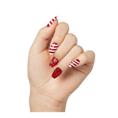 imPRESS Holiday Press-On Nails, Truth or Dear, Red, Medium Length, Coffin Shape, 30 Ct.