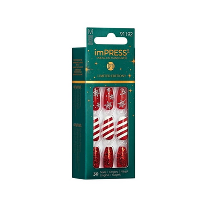 imPRESS Holiday Press-On Nails, Truth or Dear, Red, Medium Length, Coffin Shape, 30 Ct.