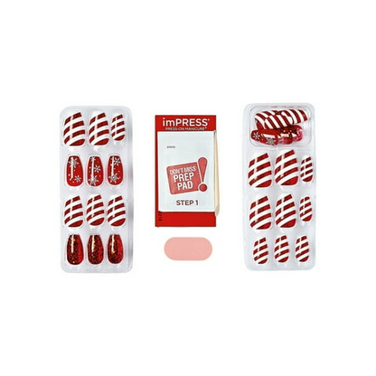 imPRESS Holiday Press-On Nails, Truth or Dear, Red, Medium Length, Coffin Shape, 30 Ct.