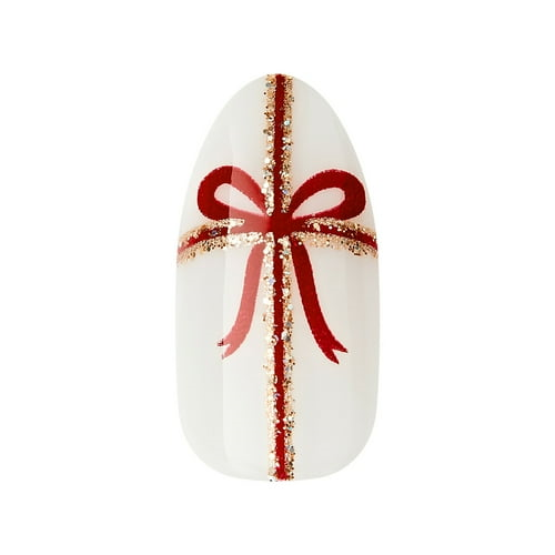 imPRESS Holiday Press-On Nails,White Night, Red, Medium Length, Almond Shape, 30 Ct.