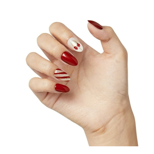 imPRESS Holiday Press-On Nails,White Night, Red, Medium Length, Almond Shape, 30 Ct.