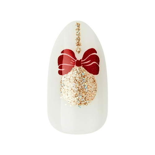 imPRESS Holiday Press-On Nails,White Night, Red, Medium Length, Almond Shape, 30 Ct.