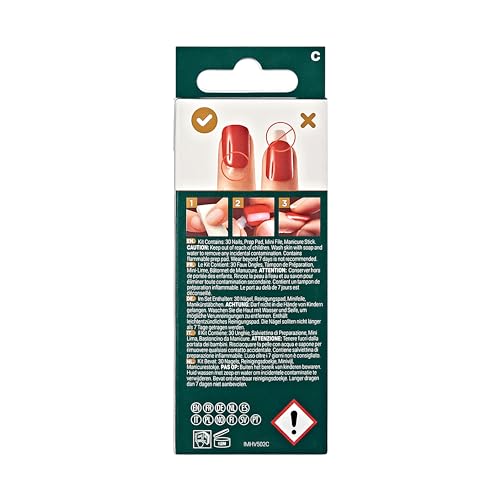imPRESS imPRESS Design Press-On Nails, Adorabell, Red, Short Size, Squoval Shape, 30 Nails, Prep Pad, Instructions Sheet, 1 Manicure Stick, 1 Mini File