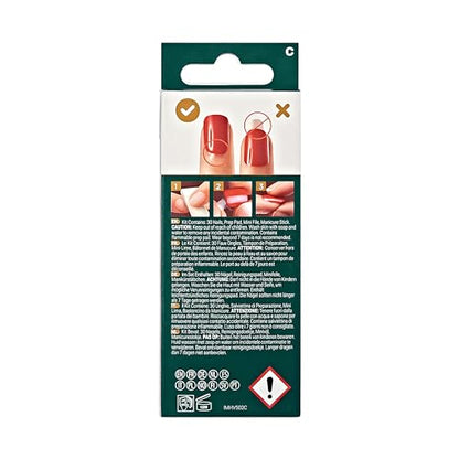 imPRESS imPRESS Design Press-On Nails, Adorabell, Red, Short Size, Squoval Shape, 30 Nails, Prep Pad, Instructions Sheet, 1 Manicure Stick, 1 Mini File