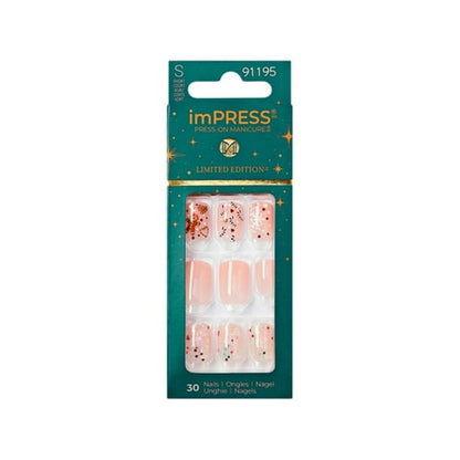 imPRESS Holiday Press-On Nails, Snowy Village, Neutral, Short, Square Shape, 30 Ct.