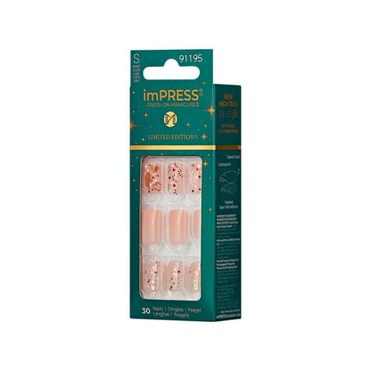 imPRESS Holiday Press-On Nails, Snowy Village, Neutral, Short, Square Shape, 30 Ct.