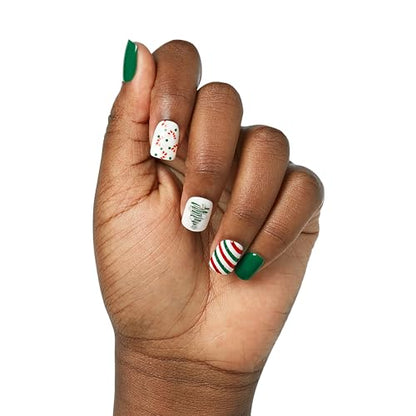 imPRESS imPRESS Design Press-On Nails, Santamental, Green, Short Size, Squoval Shape, 30 Nails, Prep Pad, Instructions Sheet, 1 Manicure Stick, 1 Mini File