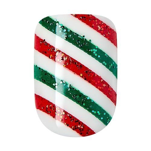 imPRESS imPRESS Design Press-On Nails, Santamental, Green, Short Size, Squoval Shape, 30 Nails, Prep Pad, Instructions Sheet, 1 Manicure Stick, 1 Mini File