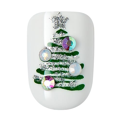 imPRESS imPRESS Design Press-On Nails, Santamental, Green, Short Size, Squoval Shape, 30 Nails, Prep Pad, Instructions Sheet, 1 Manicure Stick, 1 Mini File