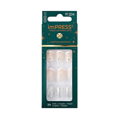 imPRESS imPRESS Design Press-On Nails, Jolly Holiday, Neutral, Short Size, Squoval Shape, 30 Nails, Prep Pad, Instructions Sheet, 1 Manicure Stick, 1 Mini File