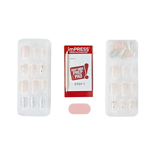 imPRESS imPRESS Design Press-On Nails, Jolly Holiday, Neutral, Short Size, Squoval Shape, 30 Nails, Prep Pad, Instructions Sheet, 1 Manicure Stick, 1 Mini File