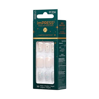 imPRESS imPRESS Design Press-On Nails, Jolly Holiday, Neutral, Short Size, Squoval Shape, 30 Nails, Prep Pad, Instructions Sheet, 1 Manicure Stick, 1 Mini File