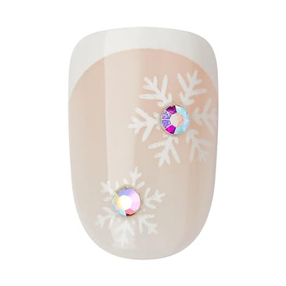 imPRESS imPRESS Design Press-On Nails, Jolly Holiday, Neutral, Short Size, Squoval Shape, 30 Nails, Prep Pad, Instructions Sheet, 1 Manicure Stick, 1 Mini File