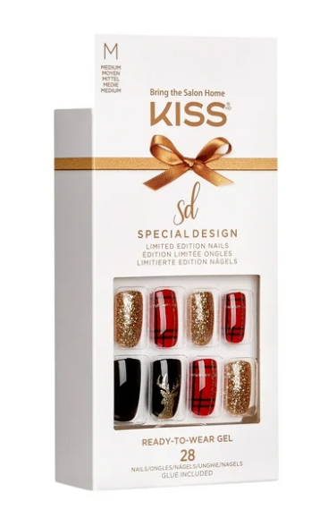 KISS Special Design Limited Edition Medium Square Holiday Fake Nails, Multi, 28 Pieces