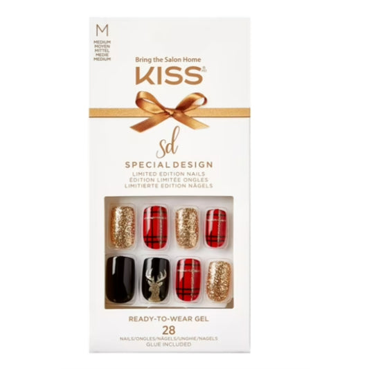 KISS Special Design Limited Edition Medium Square Holiday Fake Nails, Multi, 28 Pieces