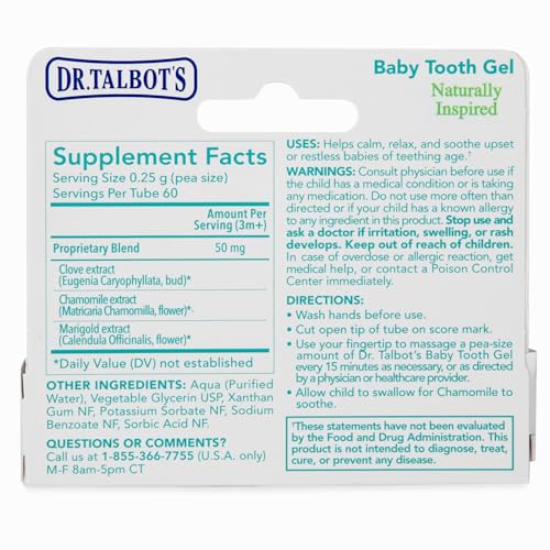 Dr. Talbot's Baby Tooth Gel for Sore Gums, Naturally Inspired, .53 Oz, Benzocaine Free, Belladonna Free