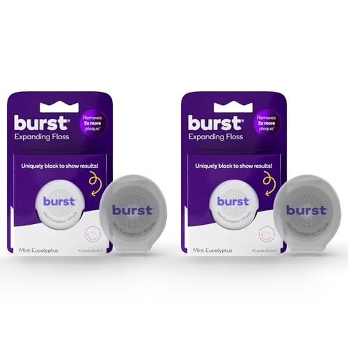 BURST Expanding Dental Floss (Mint Eucalyptus/80 Yards) | Stain Absorbing & Woven with Xylitol Coating to Fight Cavities | Vegan | Paraben Free