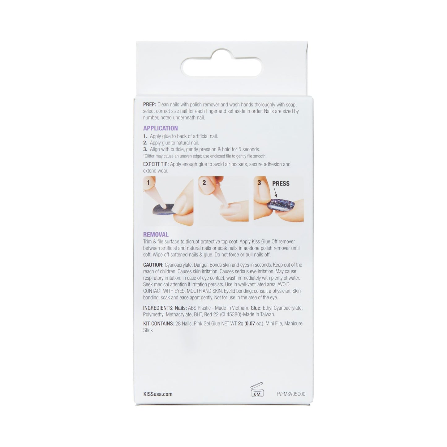 KISS Voguish Fantasy, Press On Nails, Nail glue included, Long Size, Includes 28 Nails, 2g glue, 1 Manicure Stick, 1 Mini File KVF04