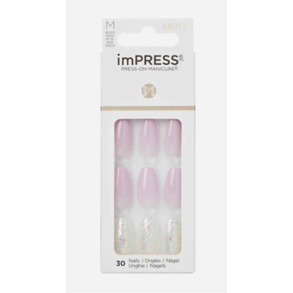 KISS imPRESS No Glue Mani 30 Pcs Press On Nails, Light Neutral, New Life, Medium Size, Coffin Shape, Simple Peel & Press Easy Apply, Hassel-Free Removal, Essential Tools Included