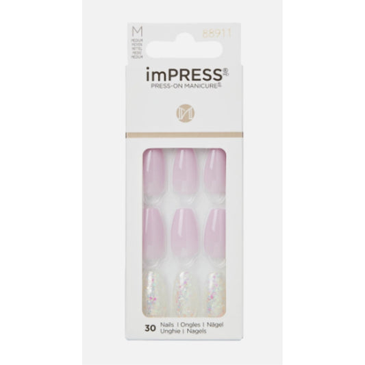 KISS imPRESS No Glue Mani 30 Pcs Press On Nails, Light Neutral, New Life, Medium Size, Coffin Shape, Simple Peel & Press Easy Apply, Hassel-Free Removal, Essential Tools Included