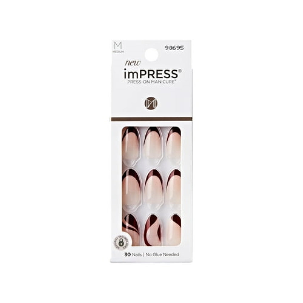 KISS imPRESS 'Vision' Press-On Nails, Deep Red, Medium Length, Almond Shape, 30 Ct.