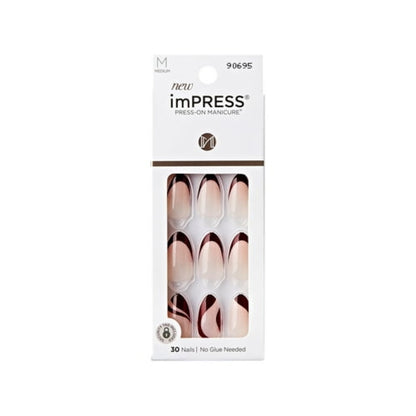 KISS imPRESS 'Vision' Press-On Nails, Deep Red, Medium Length, Almond Shape, 30 Ct.