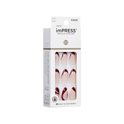 KISS imPRESS 'Vision' Press-On Nails, Deep Red, Medium Length, Almond Shape, 30 Ct.