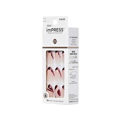 KISS imPRESS 'Vision' Press-On Nails, Deep Red, Medium Length, Almond Shape, 30 Ct.