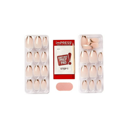 KISS imPRESS 'Playback' Press-On Nails, Gold, Medium Length, Coffin Shape, 30 Ct.