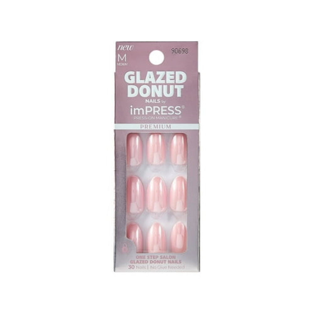 imPRESS Glazed Donut Press-On Nails, No Glue Needed, Pink, Medium Almond Shape, 30 Ct.
