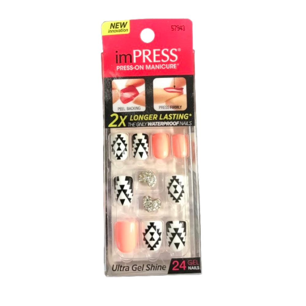 KISS imPRESS No Glue Mani 24 Pcs Press On Nails, Night Fever, Simple Peel & Press Easy Apply, Hassel-Free Removal, Essential Tools Included