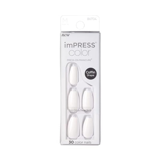 KISS imPRESS Color Press-On Nails Polish-Free Manicure Set, ‘Frosting’, 30 Chip-Proof, Smudge-Proof Fake Nails