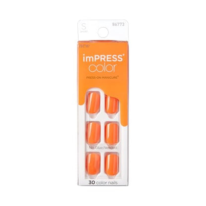 KISS imPRESS Color Press-On Nails Polish-Free Manicure Set, ‘Sweet Mango’, 30 Chip-Proof, Smudge-Proof Fake Nails