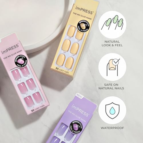 KISS imPRESS Color Press-On Nails Polish-Free Manicure Set, ‘Sweet Mango’, 30 Chip-Proof, Smudge-Proof Fake Nails
