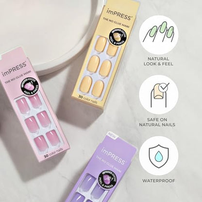 KISS imPRESS Color Press-On Nails Polish-Free Manicure Set, ‘Sweet Mango’, 30 Chip-Proof, Smudge-Proof Fake Nails