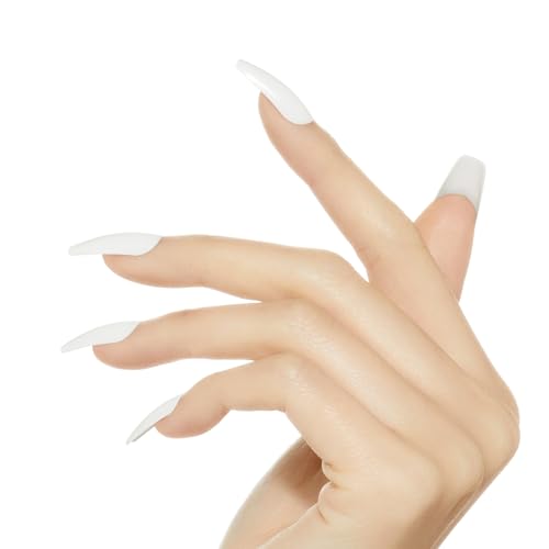 KISS Gel Fantasy, Press On Nails, Nail glue included, 'True Color', White, Long Size, Coffin Shape, Includes 28 Nails, 2g glue, 1 Manicure Stick, 1 Mini File