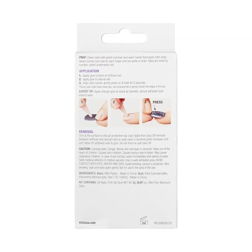 KISS Gel Fantasy, Press On Nails, Nail glue included, 'True Color', White, Long Size, Coffin Shape, Includes 28 Nails, 2g glue, 1 Manicure Stick, 1 Mini File